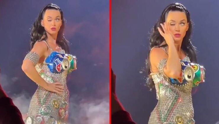 Sahnede korkutan anlar! Şarkıcı Katy Perry, poz verirken gözünü kontrol edemedi